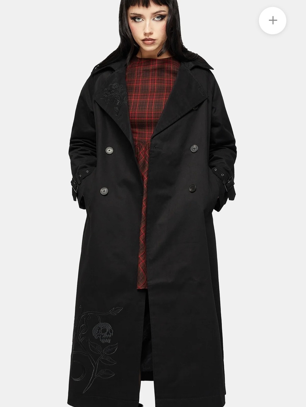 NWT Disturbia Poe Embroidered Black Belted Trench Coat Sz 8 Goth Grunge - Picture 4 of 15